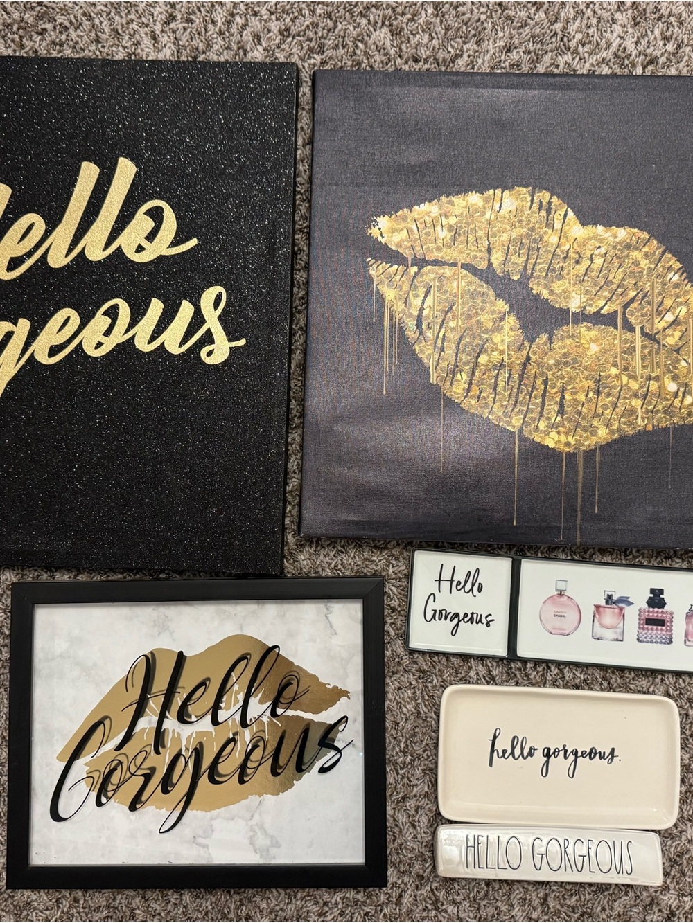 Hello Gorgeous Gold and Black Wall Art Set - Home Accents